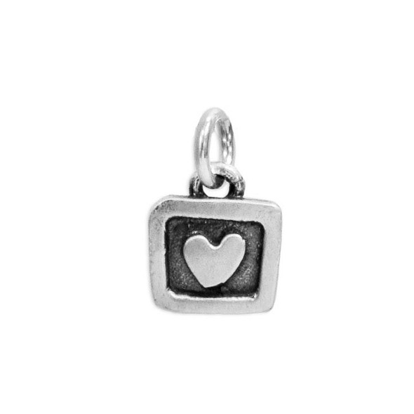Silver Heart in a Square Charm