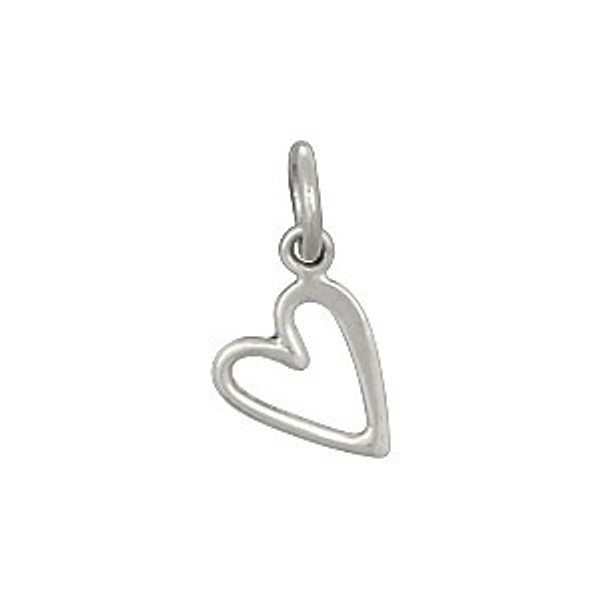 Cute silver sideways open heart charm to add to necklaces or bracelets