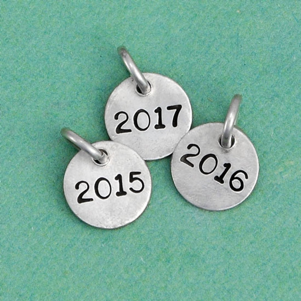 Hand stamped silver year charm for teachers & grads