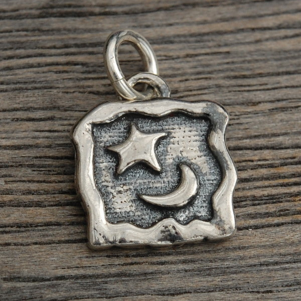 Moon and Star in a Square Silver Charm