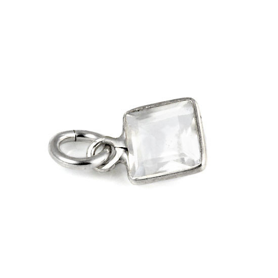 Medium square white topaz gemstone charm hand-wrapped in sterling silver bezel