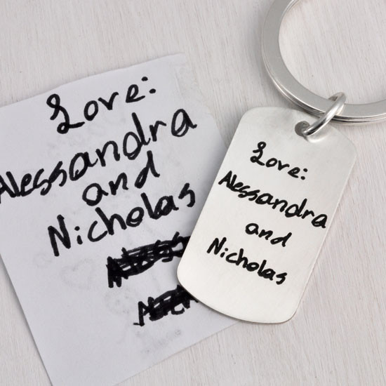 Handwriting dog tag silver key ring