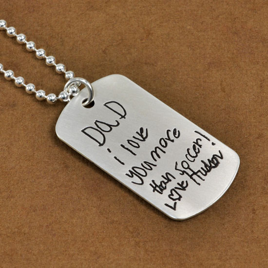 Handwriting Silver Dog Tag on Chain