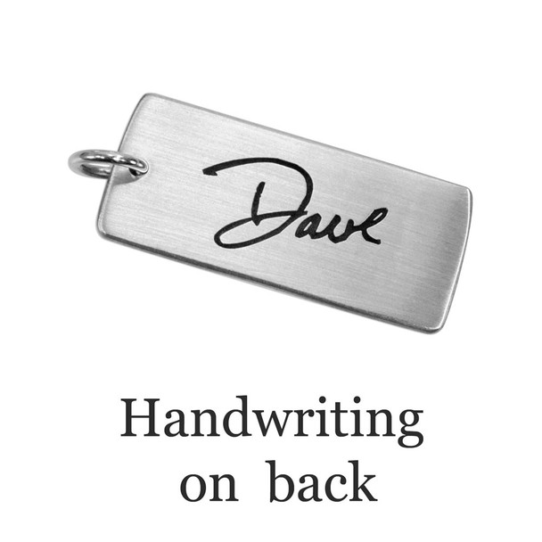 Husband's handwritten signature engraved on the back of Sculpted Handwriting Silver Necklace charm