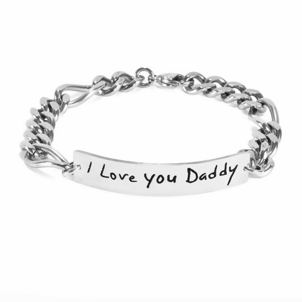 Sterling silver Handwriting ID Bracelet for Man etched with your kid's Actual Handwriting