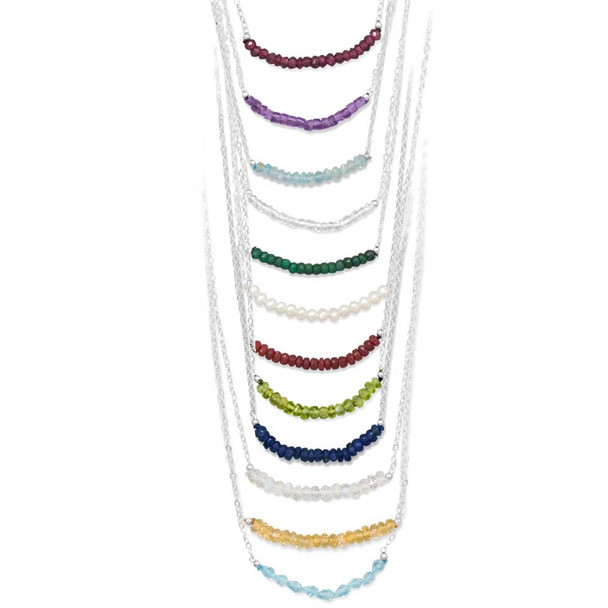String of birthstones mommy necklace, showing different designs