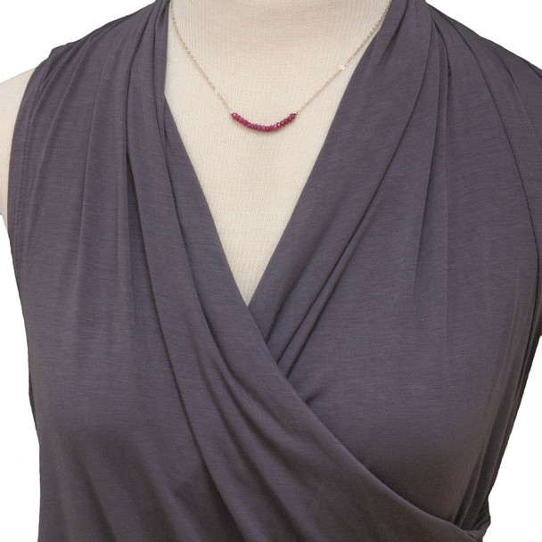 String of birthstones mommy necklace, shown on model