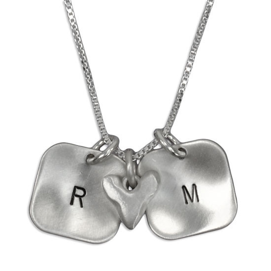 hand stamped brushed silver squares initial necklace