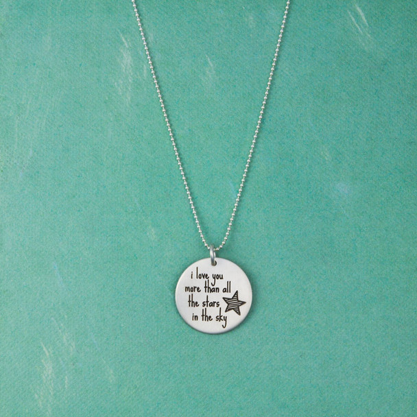 Wide view of custom Love You More Than All the Stars in the Sky silver necklace