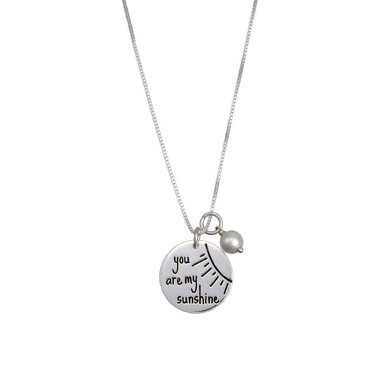 Sterling silver You Are My Sunshine necklace with birthstone, shown on white
