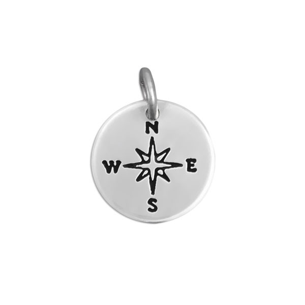 Stamped silver compass charm, for graduation gift necklace or bracelet