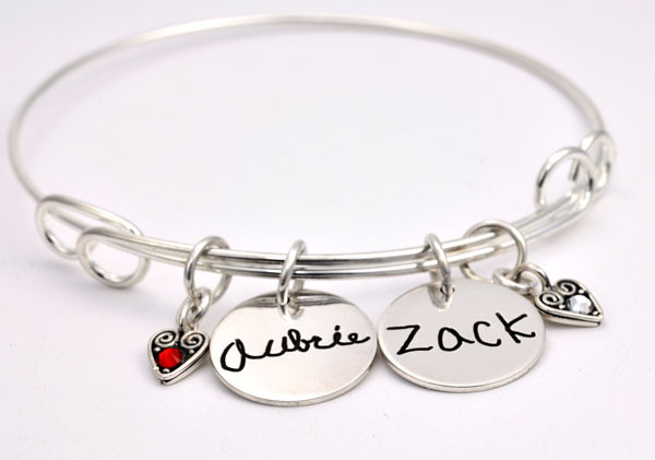 Handwriting charm silver bracelet with kids names