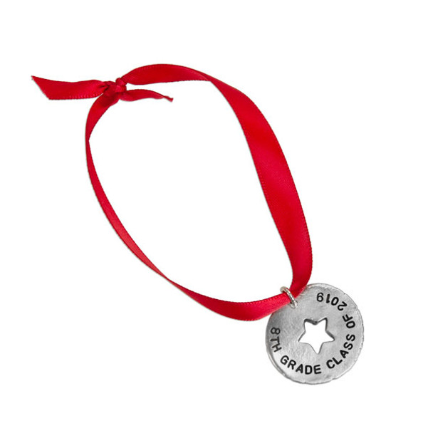 Personalized ornament with 8th Grade Class of 2019 hand stamped on it