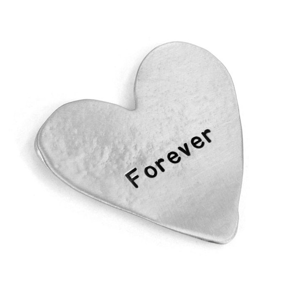 Hand stamped heart charm, personalized with, "Forever"