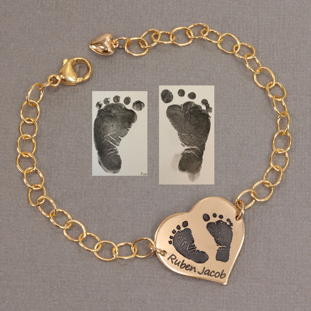 Custom Heart Footprints Bracelet in Gold