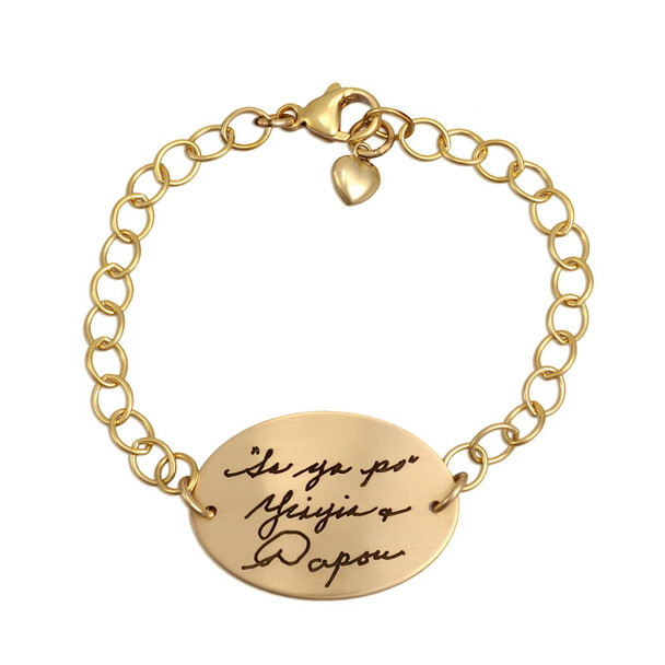 Gold memorial bracelet with your loved ones' actual handwriting