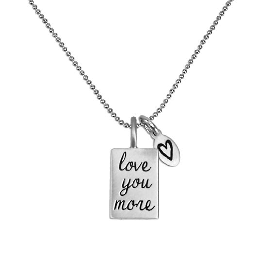 Love you more silver necklace on fine ball chain
