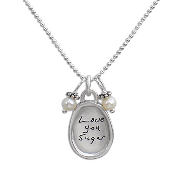 Small silver oval handwritten necklace