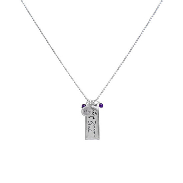 Silver rectangle family necklace with handwritten message