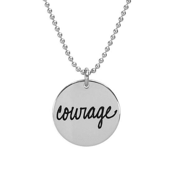 sterling silver Cure for PANDAS necklace, with the message "Courage", on a silver chain 