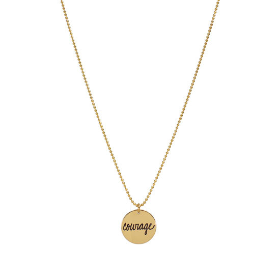 Gold-filled Cure for PANDAS necklace, with the message "Courage"