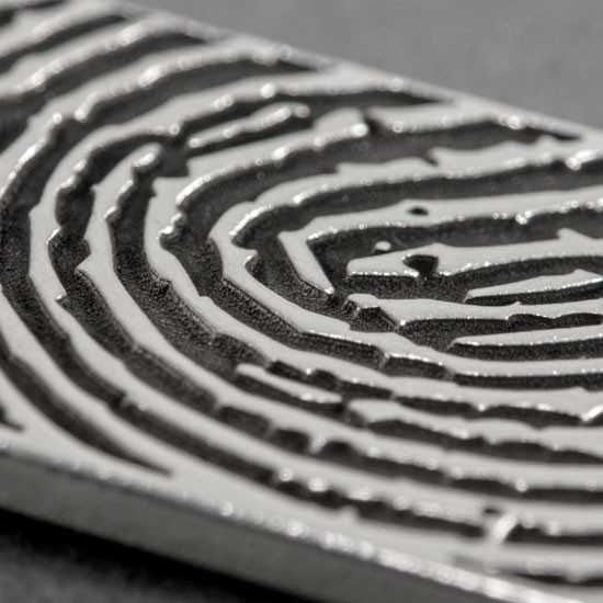 Close up of Custom Silver fingerprint memorial necklace