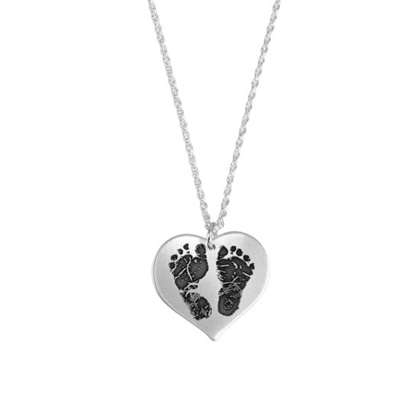 Custom Footprint Handprint Necklace hanging from one hole in charm