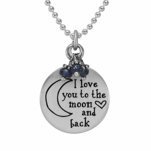 Silver I love you to the moon and back necklace with sapphires