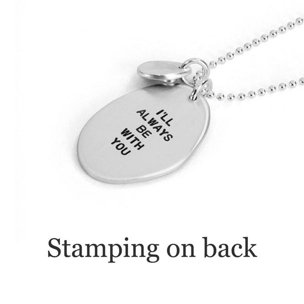 Optional stamped message on back of custom silver fingerprint necklace with silver heart charm