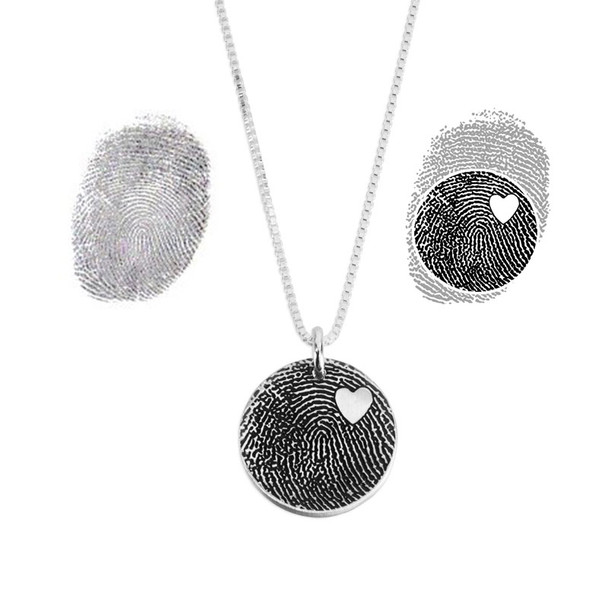 Custom Silver fingerprint necklace, shown with original fingerprint