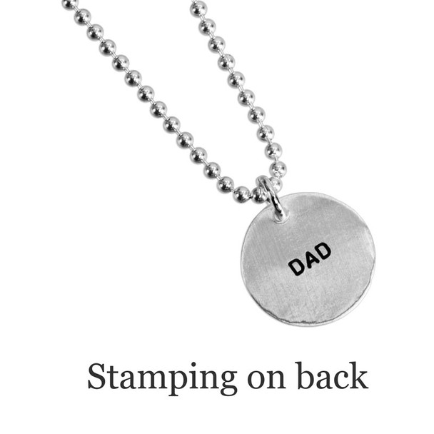 The word "Dad" stamped on the back of custom Silver fingerprint necklace