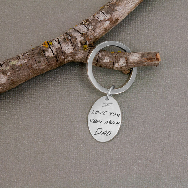 Silver oval handwriting signature key ring with your actual handwriting