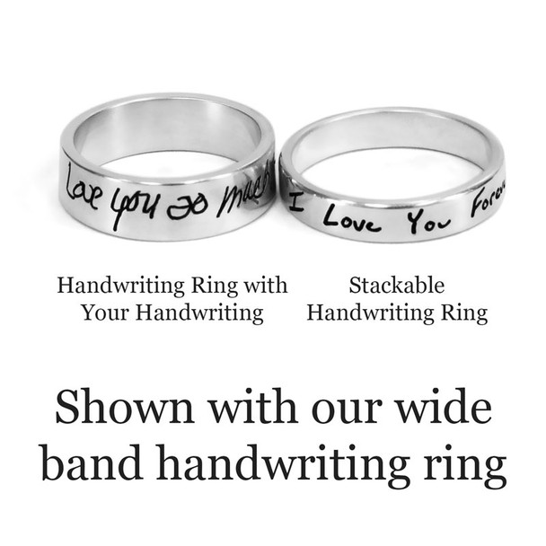 Comparison of Handwriting Ring with Your Handwriting, and Stackable Handwriting Ring