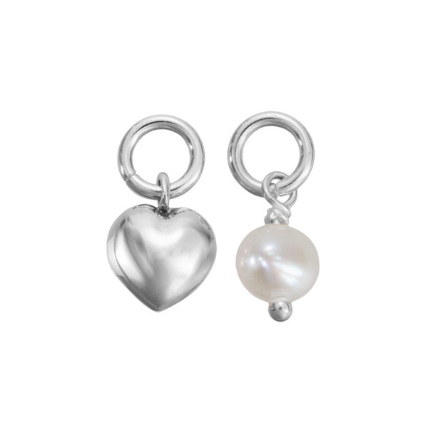 optional puffed silver heart charm and 5mm freshwater pearl