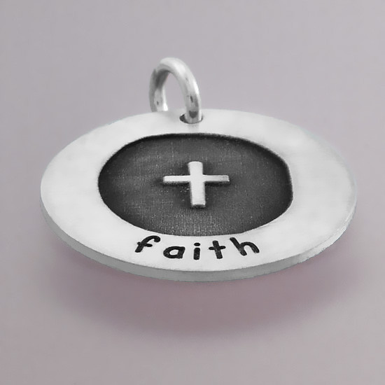 Side view of silver Etched Cross Circle of Love Necklace