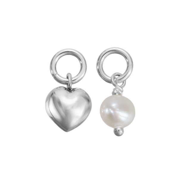Optional puffed silver heart charm and 5mm freshwater pearl