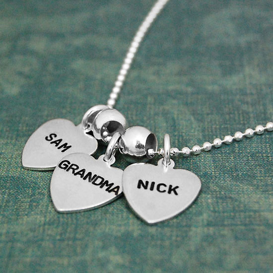 Hand stamped Silver Mom Heart Name Necklace