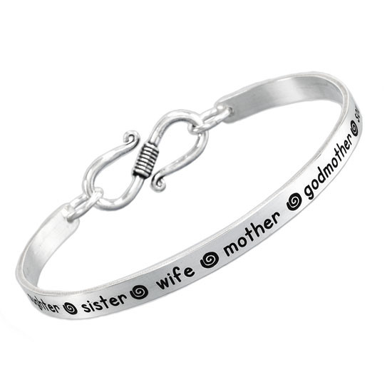 Custom Hand-Stamped Inspiration Bracelet in Sterling Silver - Personalized Bracelet for Mom shown on white