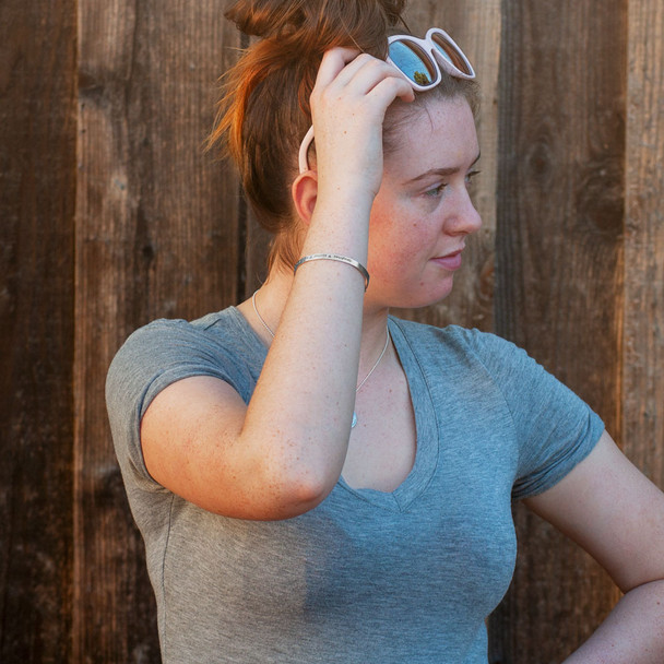 Hand-Stamped Inspiration Bracelet in Sterling Silver Mom Bracelet, shown on model