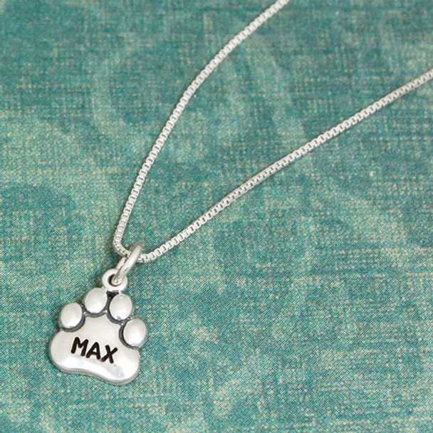 Large Sterling Paw Charm with Name (or blank)