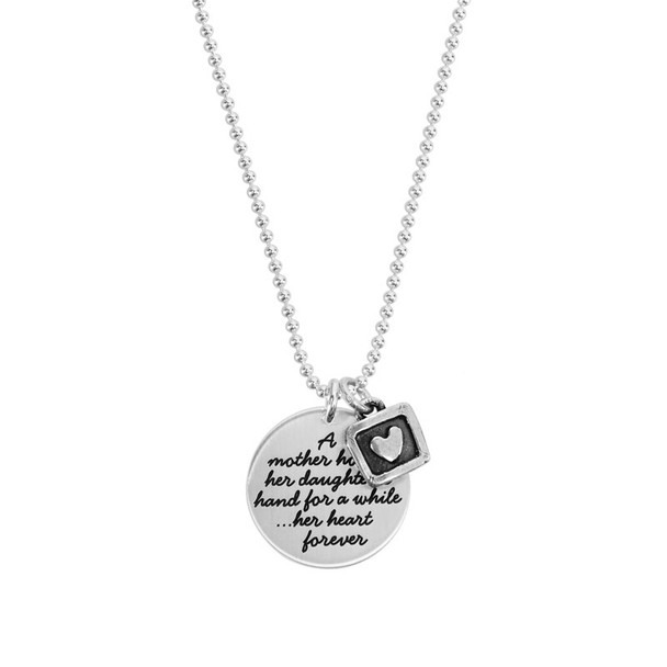 Hand stamped Mother Daughter Necklace in sterling silver, shown on white