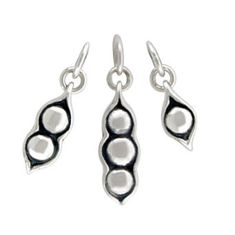 Silver Peas In A Pod Charm, shown close up on white