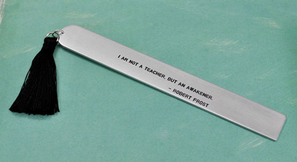 Personalized custom bookmark, custom hand stamped with your favorite words, expression, names or dates of your choice, shown on green