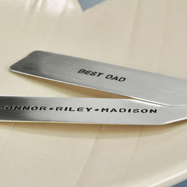 Sterling silver custom Personalized Collar Stays, stamped with kids' names & message