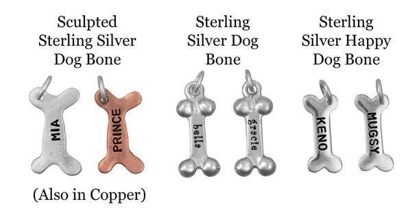 Comparison of our silver & copper dog bone charms