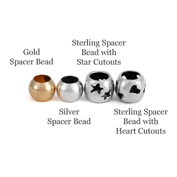 Spacer bead comparisons - gold, silver, star cutouts, & heart cutouts