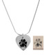 Custom silver heart necklace personalized with your pet's actual paw print, engraved on a sterling silver heart charm, shown with original pawprint