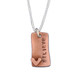 Hand Stamped Loved Copper Rectangle Necklace, close up