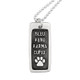 Custom silver Etched Paw Family Necklace, personalized with 4 pet names & paw print image, shown close up on white