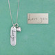 Custom Silver Memorial Handwriting Mom Tag Necklace, personalized with loved one's handwritten note, with silver puffed heart charm, shown with original handwriting